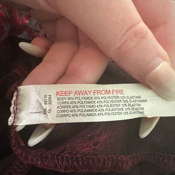 Free People Intimately black & red velvet mesh long sleeve bodysuit size XS - Picture 7 of 11